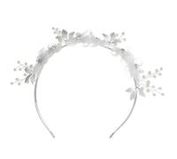 Elegante diadema de flores de tul blanco, corona de pelo con hojas plateadas y perlas para bodas y fiestas