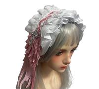 Elegante diadema gótica negra con intrincados patrones de encaje y cruces de metal ornamentadas, accesorio gótico para el cabello