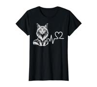 Elegante diseño Maine Coon Cat Heartbeat Line Pet Lover Camiseta gráfica económica, Mujer, Negro, M