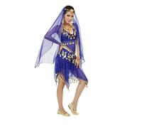Elegante disfraz de danza del vientre en estilo oriental con falda para actuaciones profesionales en escenarios sofisticados cosplay, azul oscuro, Tallaúnica