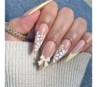 Elegante Encaje Uñas Artificiales Estilos Franceses Prensa En Clavos Con Flores Y Arcos Detalle Decoración Arte 24PCS Francés