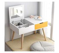 Elegante escritorio 2 en 1 con espejo plegable, mini mesa de escritura con cajones, estación de maquillaje para dormitorio (blanco y amarillo) para dormitorios elegantes