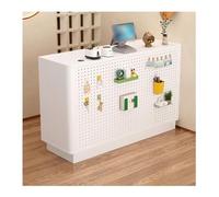 Elegante escritorio blanco moderno de 120 cm con cajón con cerradura, ideal para oficina, recepción, salón y zonas de pago, elegante diseño de mostrador de recepción, muebles de trabajo elegantes y