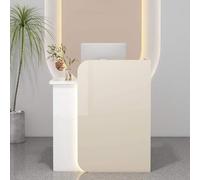 Elegante escritorio de recepción blanco lechoso con cajón con cerradura, mostrador frontal que ahorra espacio para salón, oficina en casa, caja y vestíbulo, muebles modernos de recepcionista.