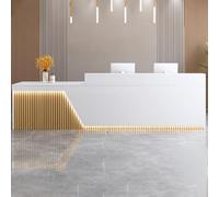 Elegante escritorio de recepción con almacenamiento, moderna mesa de salón y oficina, iluminación suave para supermercados, tiendas de ropa y restaurantes, acabado blanco y gris claro
