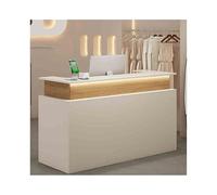 Elegante escritorio de recepción con cajón con cerradura de 100 cm, diseño de madera blanca, perfecto para oficina, vestíbulo, salón, mostrador de ventas moderno para un servicio al cliente eficiente