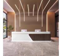 Elegante escritorio de recepción con iluminación LED y panel de logotipo personalizado, almacenamiento con cerradura, no requiere montaje, mostrador frontal para oficinas, espacios comerciales, 140 x