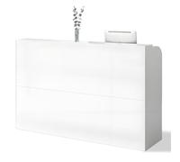 Elegante escritorio de recepción de madera blanca para oficina y salón de belleza, moderno 140 x 50 x 110 cm, mostrador de salida y servicio al cliente con almacenamiento