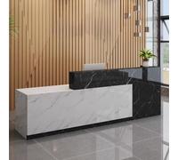 Elegante escritorio de recepción moderno de 1,3 m para salones de belleza y spas, fácil montaje, material de madera, acabado blanco y natural, elegante mostrador frontal para estudios de peluquería y