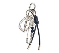 Elegante espejo de cristal con llavero de cuero, herramienta de belleza portátil, soporte de metal, bolsa de maquillaje con correa de cuero, plata, Talla única