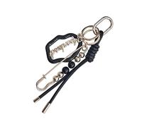 Elegante espejo de cristal con llavero de cuero, herramienta de belleza portátil, soporte de metal, bolsa de maquillaje con correa de cuero, Negro, Talla única