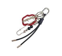 Elegante espejo de cristal con llavero de cuero, herramienta de belleza portátil, soporte de metal, bolsa de maquillaje con correa de cuero, rosso, Talla única