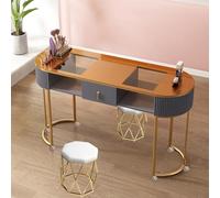 Elegante estación de mesa de manicura Nail Tech, escritorio moderno de madera para salón de belleza y spa, estación de trabajo funcional con cajones para artistas profesionales de uñas