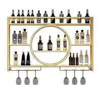 Elegante estante de vino montado en la pared con estantes flotantes, barra de metal para botellas de vino y vasos, elegante exhibición de hierro para decoración del hogar, perfecto para los amantes