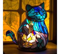 Elegante estatua de resina de gato - Luz nocturna LED, adorno creativo para amantes de los gatos en casa y la oficina