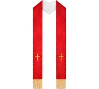 Elegante estola de clero de doble cara con ribete de estrella, ideal para servicios de oración, estola reversible bordada de sacerdotes con flecos de símbolo de doble cara, rojo y blanco, Talla única