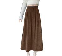 Elegante falda larga de pana para mujer, cintura alta elástica, línea A, falda maxi de pana para otoño e invierno, falda acampanada, 66, L