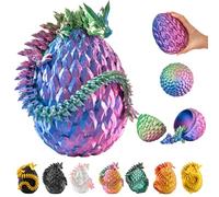 Elegante figura de dragón con impresión 3D en huevo | Figura decorativa coleccionable en azul, verde y violeta, decoración móvil y elástica para el hogar