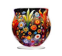 Elegante figura decorativa acrílica con hermoso diseño de tarro de flores, sala de estar, dormitorio, decoración interior y jardín Ruq342 (naranja, 19 x 19 cm)