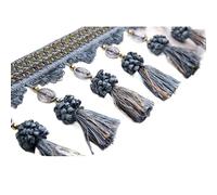 Elegante fleco trenzado de 2 metros con cuentas for decoración del hogar. for cortinas, manteles y manualidades.(Blue Gray)
