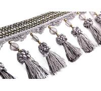 Elegante fleco trenzado de 2 metros con cuentas for decoración del hogar. for cortinas, manteles y manualidades.(Gray)