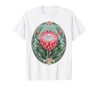 Elegante Flor Protea Art Nouveau Botánico Camiseta gráfica económica, Hombre, Blanco, L
