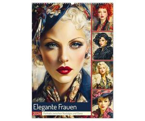 Elegante Frauen. Portraits zwischen Nostalgie und Glanz (Wandkalender 2026 DIN A2 hoch), CALVENDO Monatskalender: Die Schönheit und Extravaganz weiblicher Gesichter im Ölgemälde-Stil