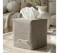 Elegante funda para caja de pañuelos, soporte de lino gris para cajas de pañuelos cuadradas