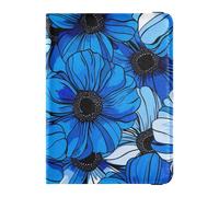 Elegante funda protectora para pasaporte de piel negra con flores azules vibrantes, impermeable, para viajes, vacunas, funda protectora para pasaporte, para hombres, ultrafina