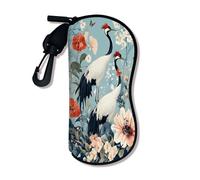Elegante funda suave para gafas, diseño floral vintage de grulla, fundas de seguridad para gafas de sol con cierre de cremallera, almacenamiento portátil de viaje, Azul, 3x7 Inch