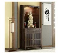 Elegante gabinete de altar de bambú con almacenamiento - Nicho compacto de Buda chino for prácticas espirituales y decoración del hogar(Double-layer Carved Door)