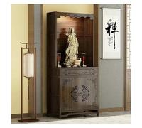 Elegante gabinete de altar de bambú con almacenamiento - Nicho compacto de Buda chino for prácticas espirituales y decoración del hogar(Double-layer Fence Door)