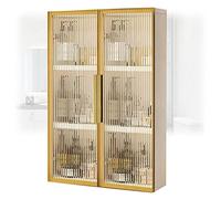 Elegante gabinete de baño de madera dorado montado en la pared con puertas de cristal, ahorro de espacio, almacenamiento de ducha para lavandería y sala de estar, 60 x 14 x 75 cm