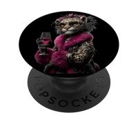Elegante Gato Leopardo Moda felino Copa de Vino gráfico Grande PopSockets PopGrip Adhesivo