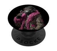 Elegante Gorilla Retrato Moda Animal Vino Gráfico Rosa PopSockets PopGrip Adhesivo