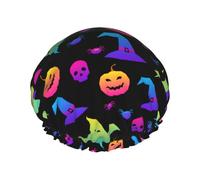 Elegante gorro de ducha con estampado de arañas, fantasma de Halloween, arcoíris, suave, ligero, gorro de ducha para mujer, ecológico, transpirable