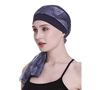 Elegante gorro de quimioterapia con bufandas sedosas para mujeres con cáncer, pérdida de cabello, gorro para dormir, marino, Talla única