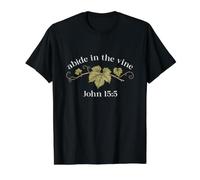 Elegante gráfico botánico de Las Escrituras Abide In The Vine Camiseta gráfica económica, Hombre, Negro, L