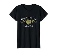 Elegante gráfico botánico de Las Escrituras Abide In The Vine Camiseta gráfica económica, Mujer, Negro, XS