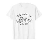 Elegante gráfico botánico de Las Escrituras Abide In The Vine Leaf Camiseta gráfica económica, Hombre, Blanco, S