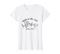 Elegante gráfico botánico de Las Escrituras Abide In The Vine Leaf Camiseta gráfica económica, Mujer, Blanco, XS