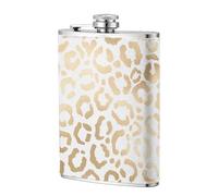 Elegante guepardo leopardo blanco dorado,Frasco de acero inoxidable 304 de 8 oz con funda de cuero sintético, frasco de bolsillo para licor plano para exteriores