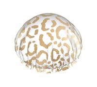 Elegante guepardo leopardo blanco dorado,Gorro de ducha, gorro de noche, gorro de baño elástico impermeable de doble capa, reutilizable para el cabello.