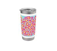 Elegante guepardo rosa amarillo leopardo animal patrón Vaso térmico de acero inoxidable de doble pared