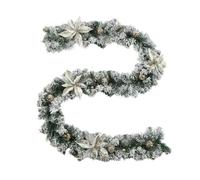 Elegante guirnalda de Navidad preiluminada con decoraciones blancas y doradas, agujas de pino, bayas y bolas para chimenea, puerta y escalera (1,8 metros plateado)