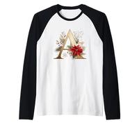 Elegante Inicial Floral A Christmas Vibes Camiseta Manga Raglan