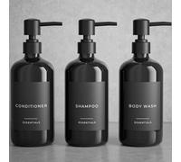 Elegante Juego de 3 dispensadores de champú y acondicionador, Modernas Botellas de jabón de Ducha de 21 onzas con Bomba y Etiquetas, dispensadores de jabón Corporal fáciles de Rellenar para una