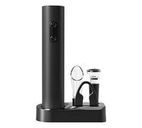 Elegante juego de abridor de vino eléctrico con cortador de aluminio, aireador, tapón al vacío y base de almacenamiento para abrir botellas de vino sin esfuerzo
