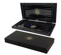Elegante juego de backgammon de madera - Juego de mesa de madera de 20 pulgadas hecho a mano con superficie de juego de cristal con impresión UV - Diseño único de estrellas - Incluye 30 fichas de