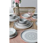 Elegante juego de cena de cerámica de 24 piezas, color piedra, 100% antibacteriano, respetuoso con el medio ambiente, fácil de limpiar, apto para lavavajillas, perfecto para cenar con estilo